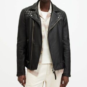 All Saints Conroy Textured 100% Leather Biker Jacket Brown Size Small Spring